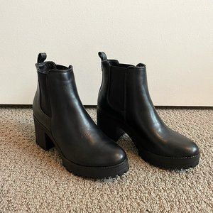 Nasty Gal Chunky Heel Black Faux Leather Ankle Boots
